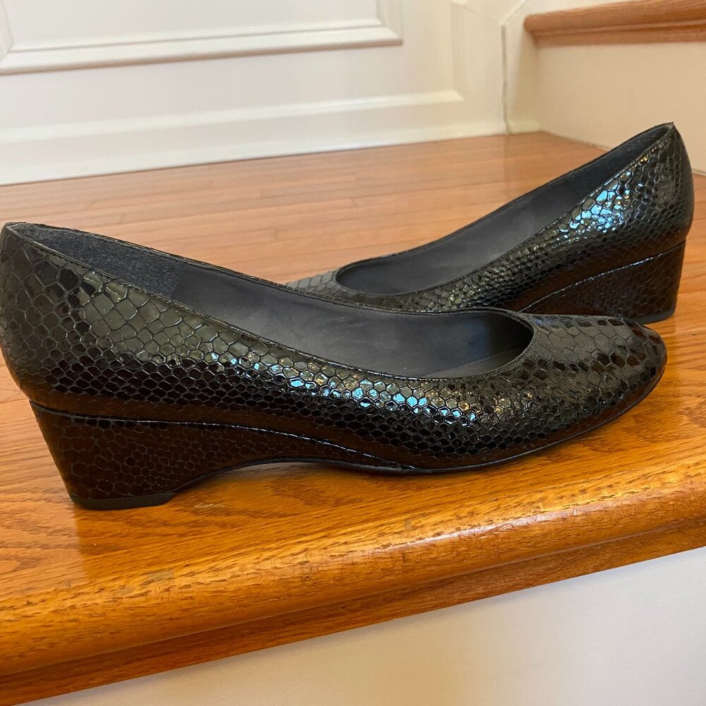 Stuart Weitzman Patent Wedge Pumps